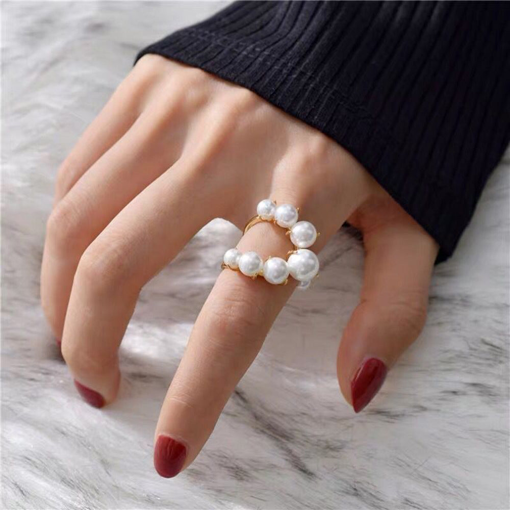 Anillos de perlas grandes con formas geométricas y pavé para mujer
