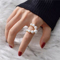 Anillos de perlas grandes con formas geométricas y pavé para mujer