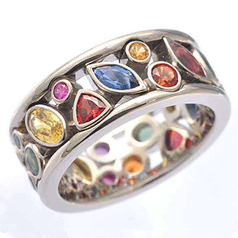 Anillo Hueco Multicolor de Diamantes para Mujer