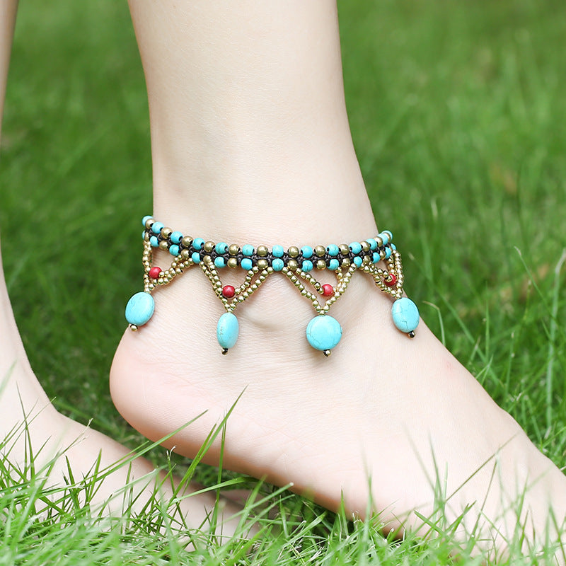 Tobillera Redonda Turquesa para Tarta, Zapatos de Playa Bohemios y Accesorios de Ropa para Mujer