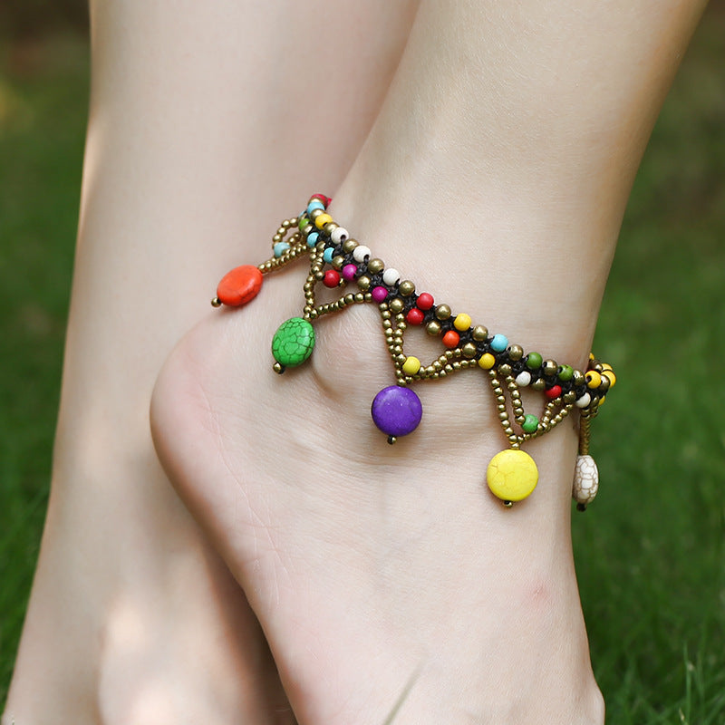 Tobillera Redonda Turquesa para Tarta, Zapatos de Playa Bohemios y Accesorios de Ropa para Mujer