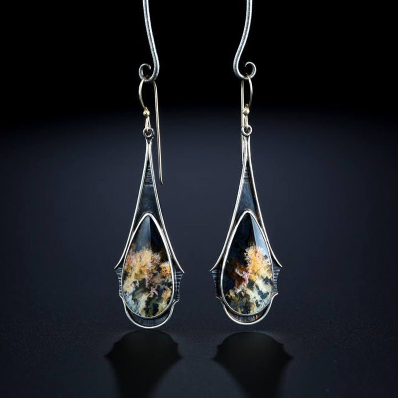 Elegantes Pendientes Largos Colgantes Vintage Multicolor Para Mujer Joyería de Resina Brincos Accesorios Gancho para la Oreja Boho Gota de Agua Fuego Ea