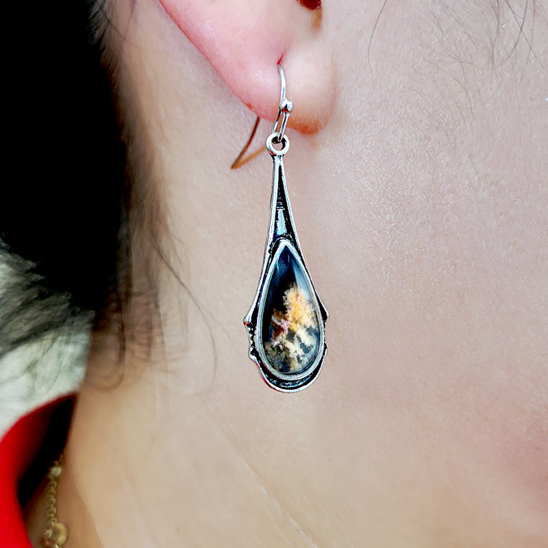 Elegantes Pendientes Largos Colgantes Vintage Multicolor Para Mujer Joyería de Resina Brincos Accesorios Gancho para la Oreja Boho Gota de Agua Fuego Ea