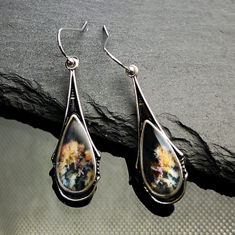 Elegantes Pendientes Largos Colgantes Vintage Multicolor Para Mujer Joyería de Resina Brincos Accesorios Gancho para la Oreja Boho Gota de Agua Fuego Ea