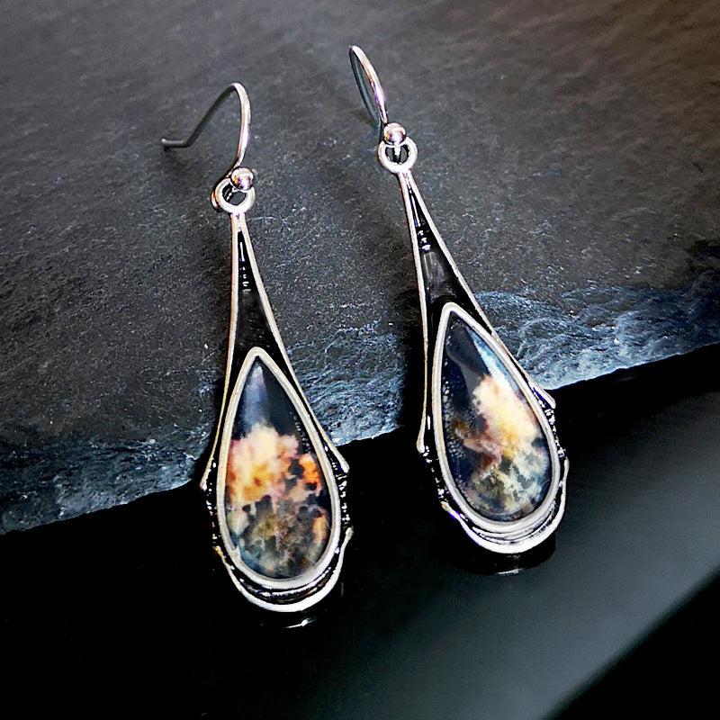 Elegantes Pendientes Largos Colgantes Vintage Multicolor Para Mujer Joyería de Resina Brincos Accesorios Gancho para la Oreja Boho Gota de Agua Fuego Ea