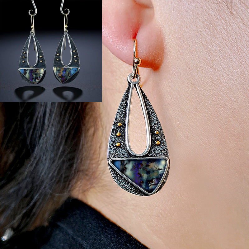 Aretes colgantes de resina elegantes vintage para mujer, aretes colgantes largos bohemios a la moda con forma de gota de agua hueca y triángulo, joyería Z5D396