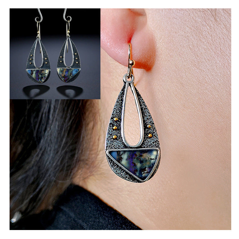 Aretes colgantes de resina elegantes vintage para mujer, aretes colgantes largos bohemios a la moda con forma de gota de agua hueca y triángulo, joyería Z5D396