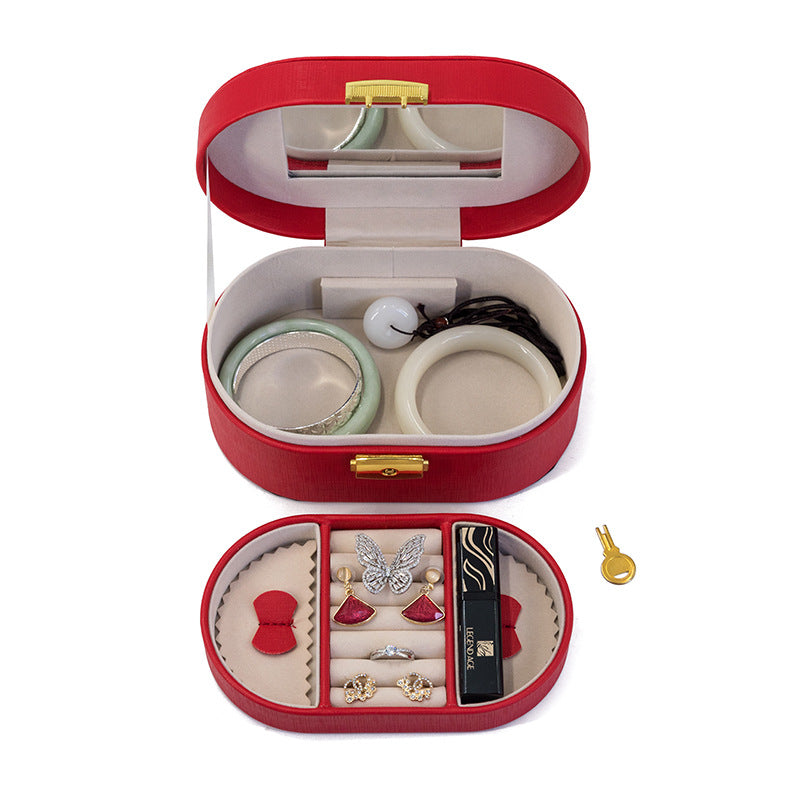 Tragbare Schmuckaufbewahrungsbox mit Spiegel Ring Halskette Armband Ohrringe Platte Kleine Mädchen Multifunktions Schmuckkasten