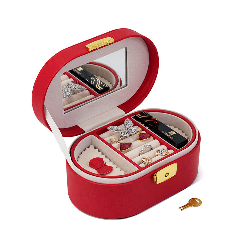Tragbare Schmuckaufbewahrungsbox mit Spiegel Ring Halskette Armband Ohrringe Platte Kleine Mädchen Multifunktions Schmuckkasten