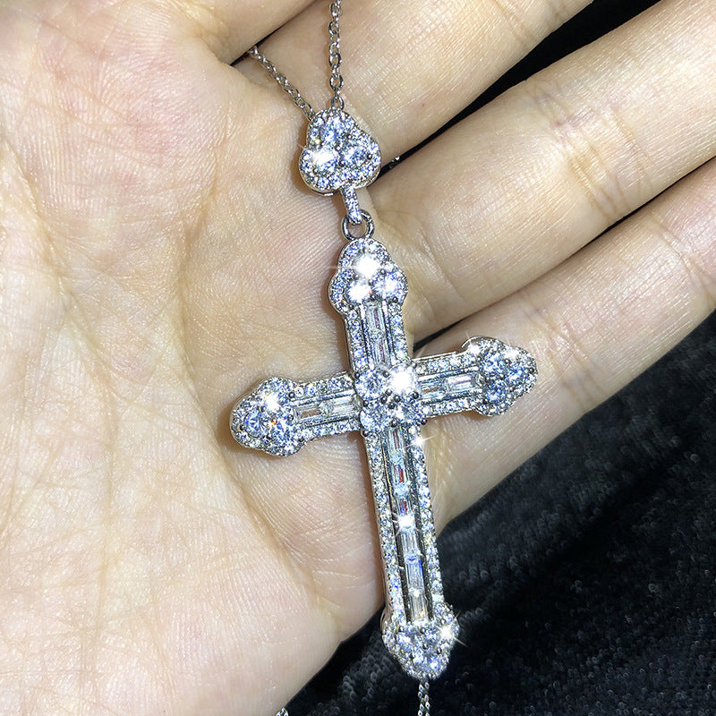 Neu eingetroffen meistverkaufter Luxusschmuck Kreuz-Anhänger 925er Sterlingsilber Prinzessin-Schliff Weiß Klar 5A Zirkonia Damenkette Geschenk