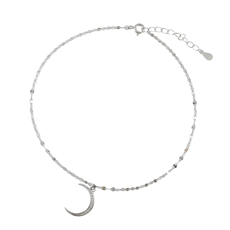 Tobillera sencilla de plata de ley 925 con diseño de luna