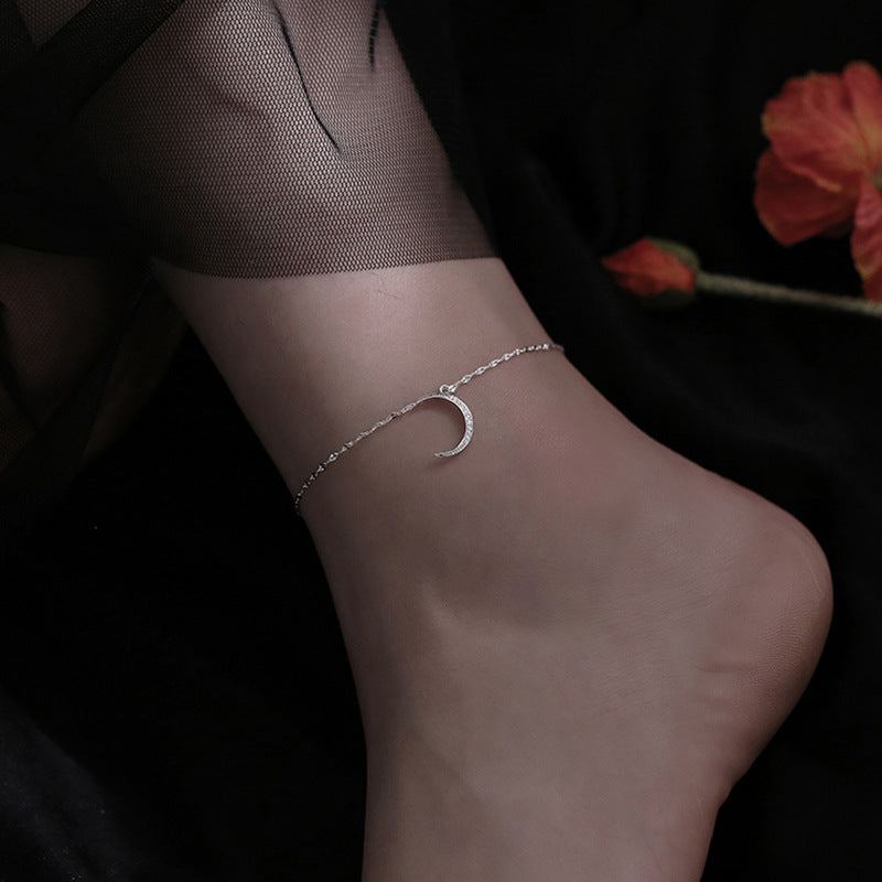 Tobillera sencilla de plata de ley 925 con diseño de luna