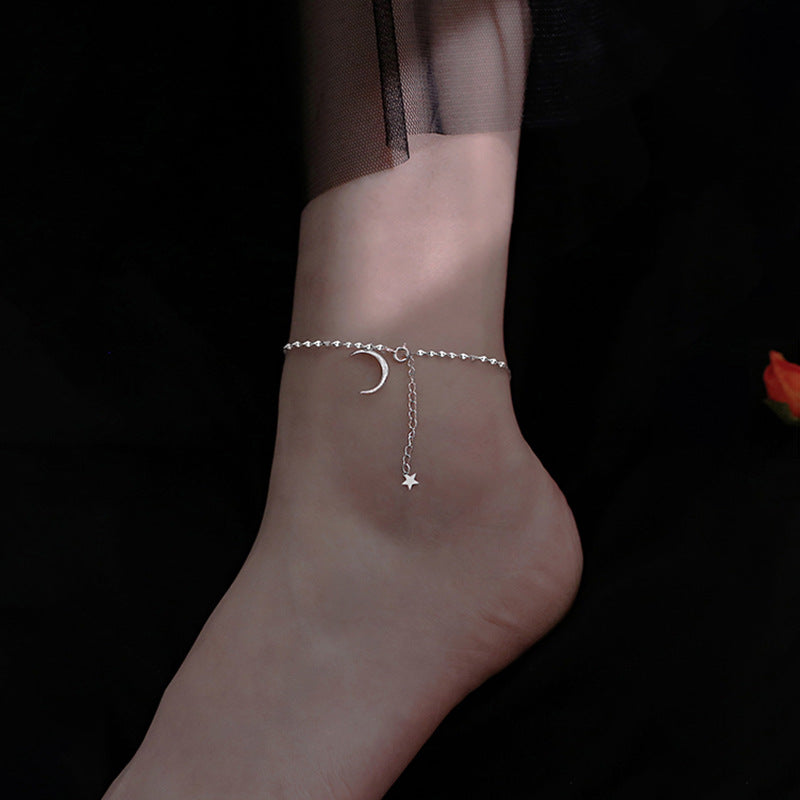 Tobillera sencilla de plata de ley 925 con diseño de luna