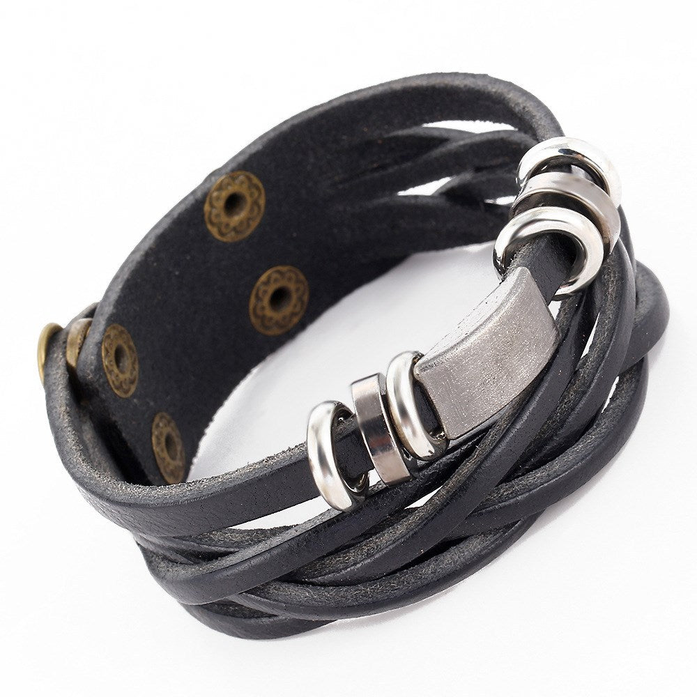 Pulseras para hombre, brazaletes, pulsera trenzada multicapa para hombre