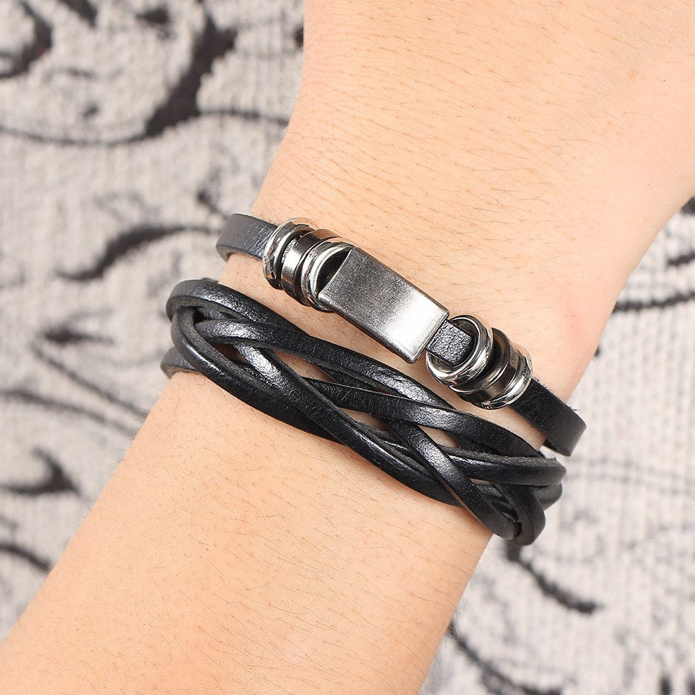 Pulseras para hombre, brazaletes, pulsera trenzada multicapa para hombre