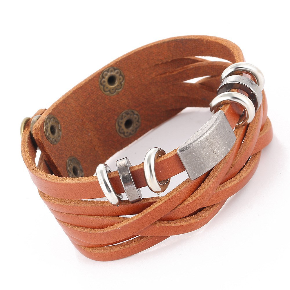 Pulseras para hombre, brazaletes, pulsera trenzada multicapa para hombre