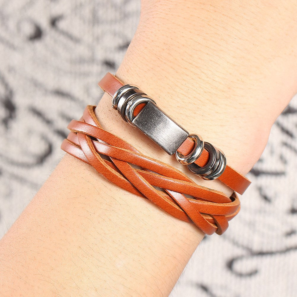 Pulseras para hombre, brazaletes, pulsera trenzada multicapa para hombre