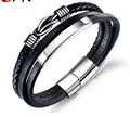 Pulsera de cuero multicapa negra para hombre, joyería tipo brazalete