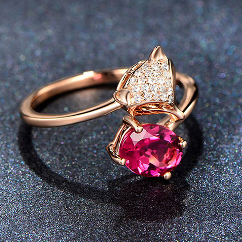 Modischer Kreativer Roségold Fuchs Rubin Ring