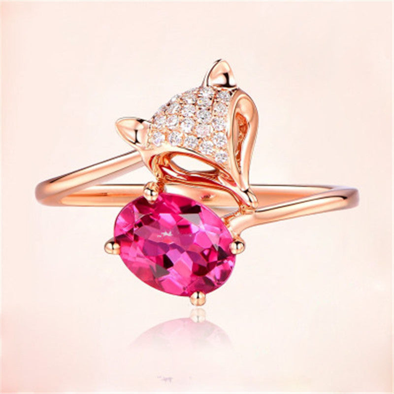 Modischer Kreativer Roségold Fuchs Rubin Ring