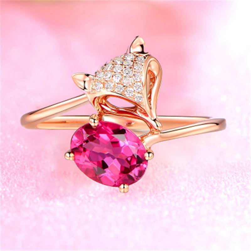 Modischer Kreativer Roségold Fuchs Rubin Ring