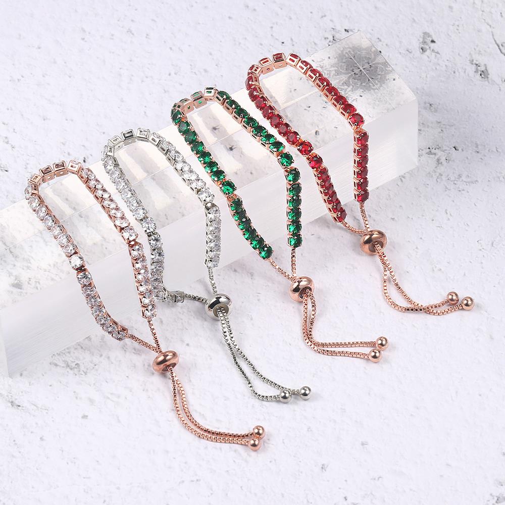 Pulsera de tenis de una fila con circonitas redondas y diamantes completos
