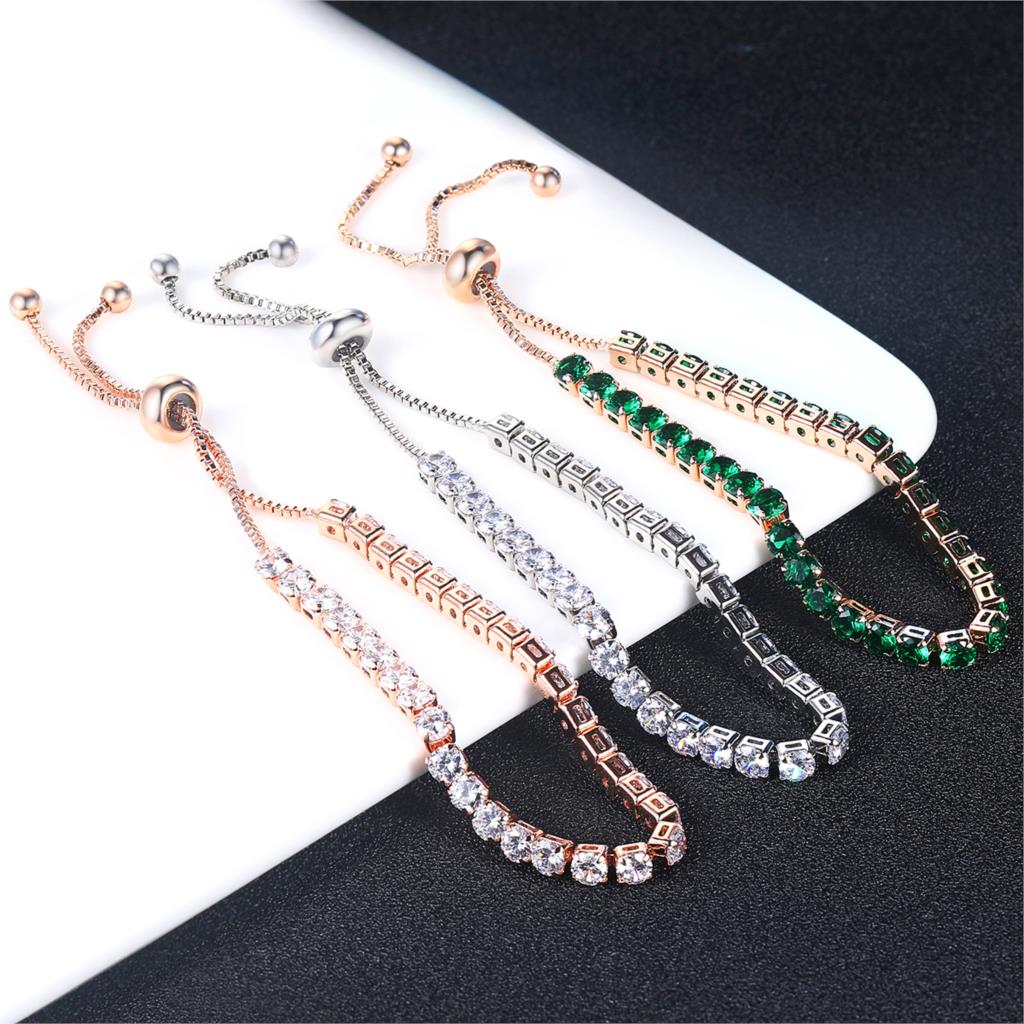Pulsera de tenis de una fila con circonitas redondas y diamantes completos