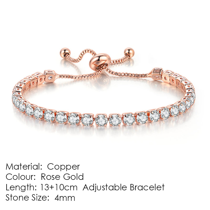 Pulsera de tenis de una fila con circonitas redondas y diamantes completos