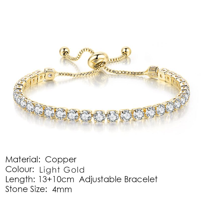 Pulsera de tenis de una fila con circonitas redondas y diamantes completos