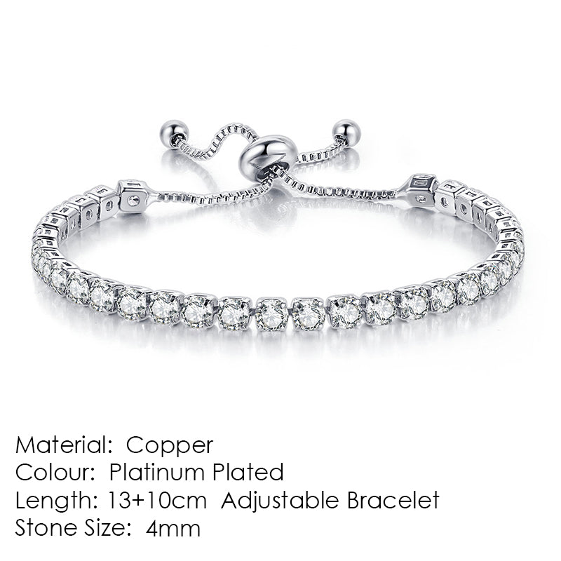 Pulsera de tenis de una fila con circonitas redondas y diamantes completos