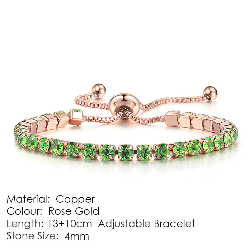 Pulsera de tenis de una fila con circonitas redondas y diamantes completos