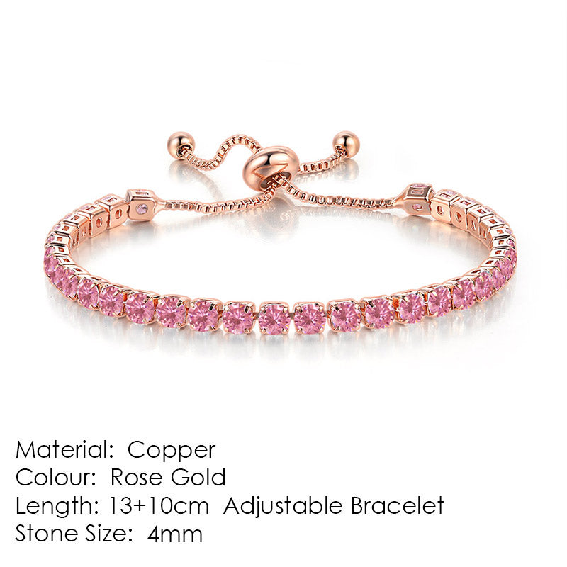 Pulsera de tenis de una fila con circonitas redondas y diamantes completos