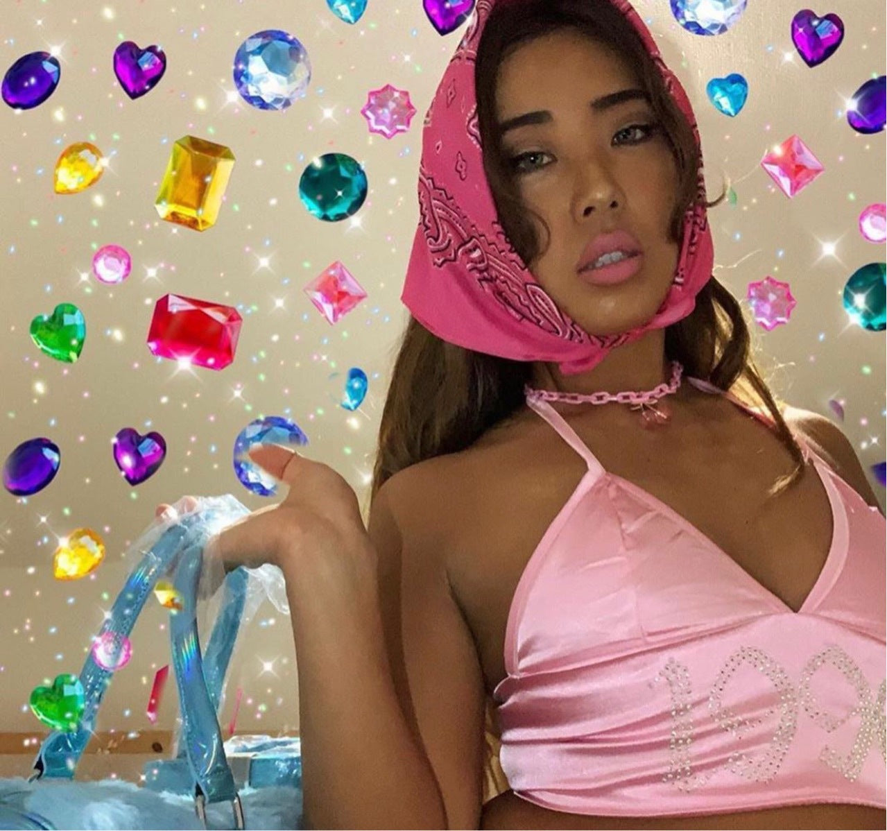 Pink Cherry Necklace Acrylic Chain Necklace