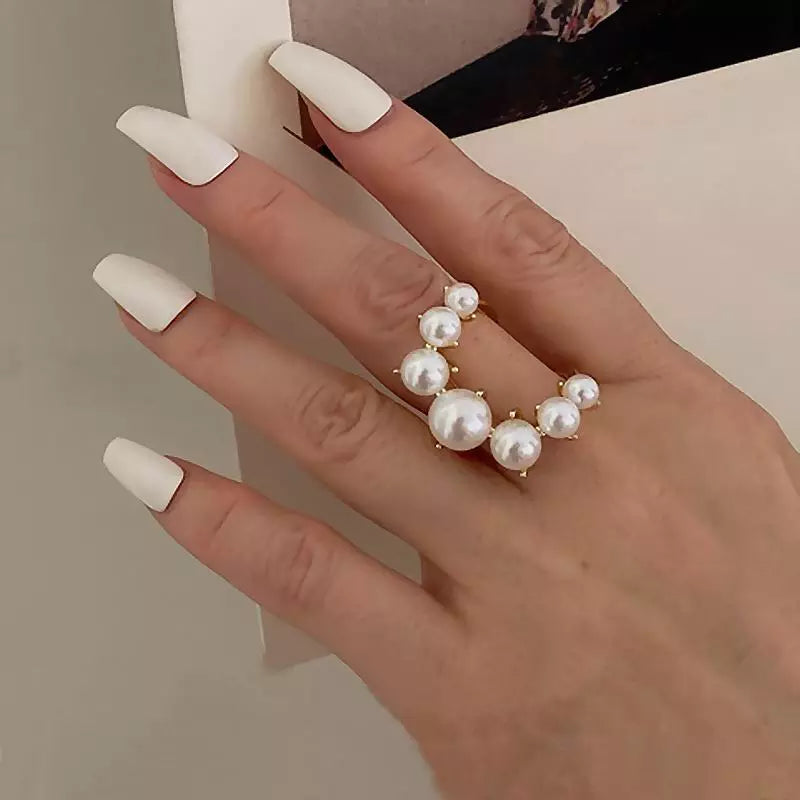 Anillos de perlas grandes con formas geométricas y pavé para mujer