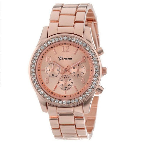 Pulsera de reloj de diamantes, reloj con correa de acero inoxidable, reloj de aleación Geneva
