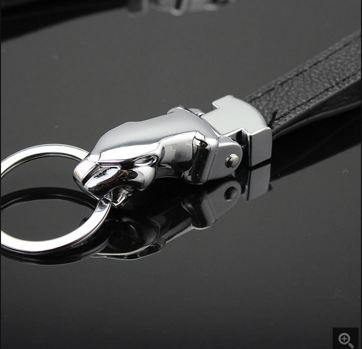 Llavero de Metal con Cabeza de Leopardo de Cuero Genuino de Lujo para Estilo de Coche