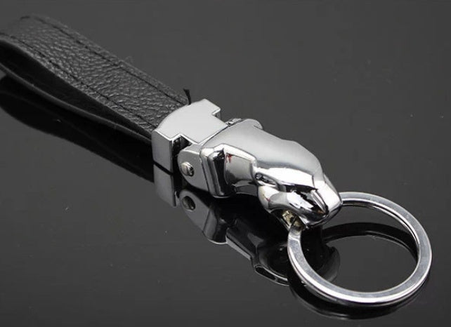 Llavero de Metal con Cabeza de Leopardo de Cuero Genuino de Lujo para Estilo de Coche