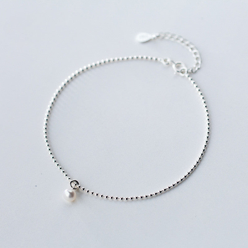 Tobillera femenina estilo coreano simple, con cuentas ligeras, pequeña bola de plata, tobillera de perlas