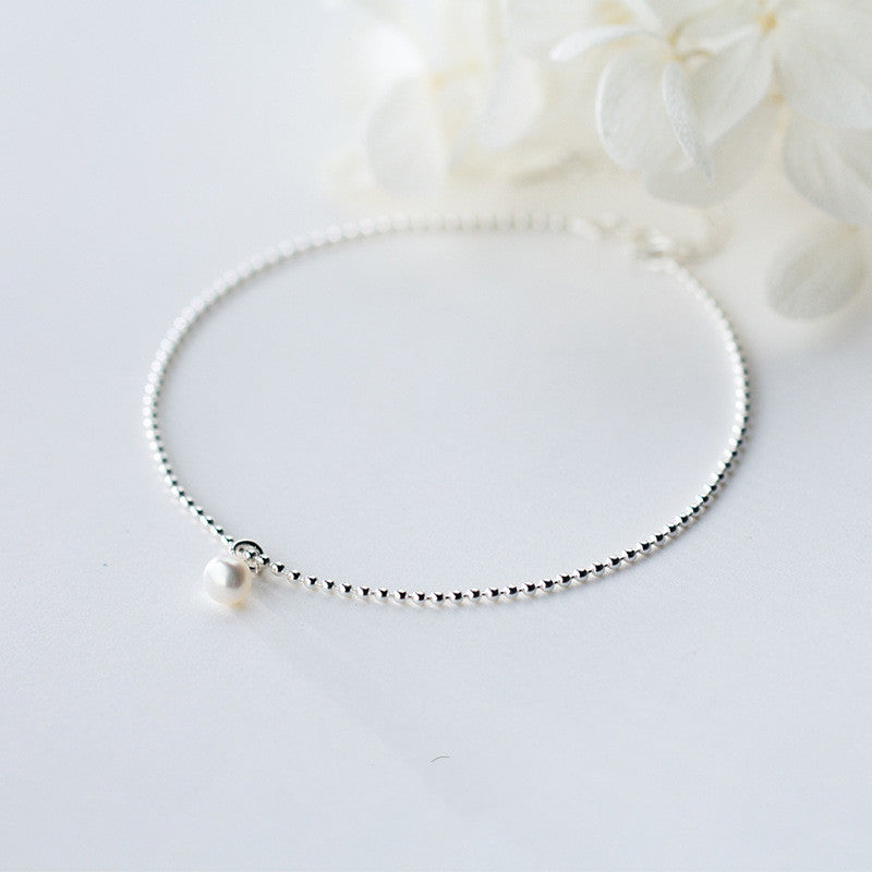 Tobillera femenina estilo coreano simple, con cuentas ligeras, pequeña bola de plata, tobillera de perlas