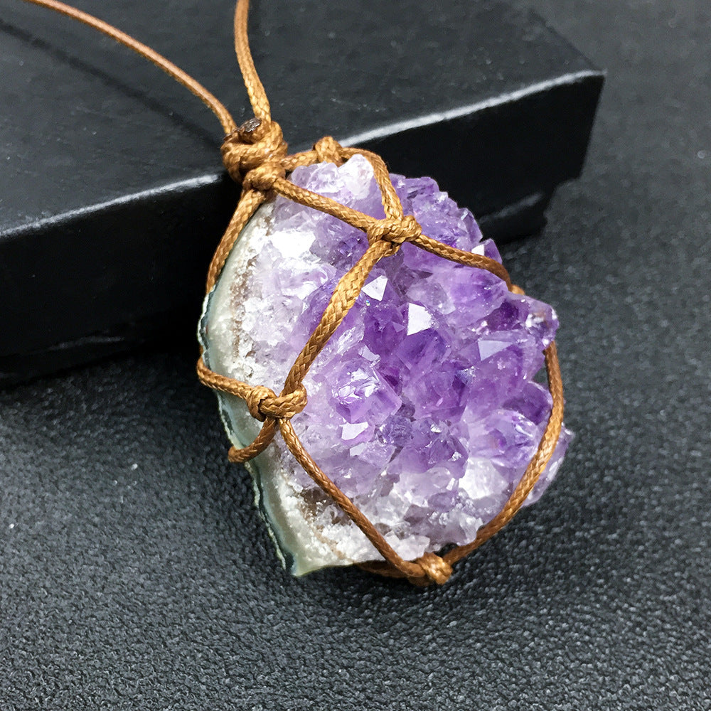 Natur Uruguay Amethyst Cluster Rohstein Anhänger Amethyst Rohstein geflochtene Halskette