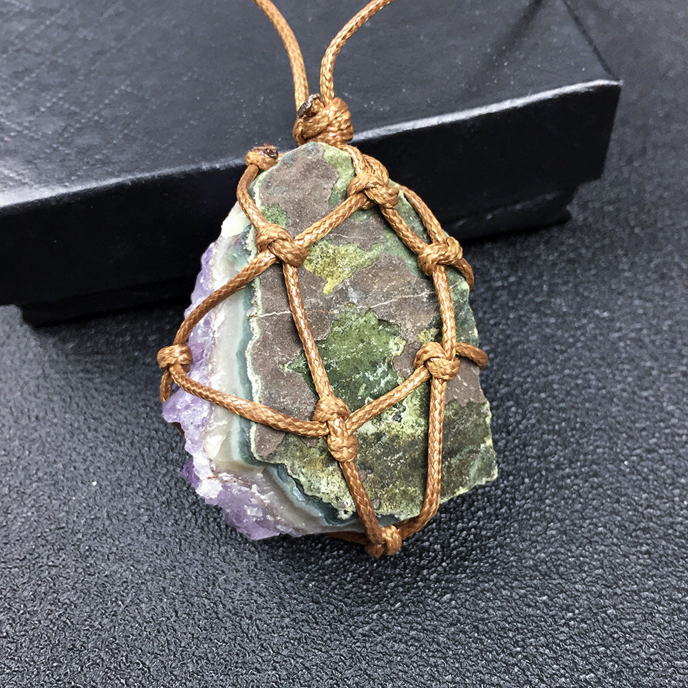 Natur Uruguay Amethyst Cluster Rohstein Anhänger Amethyst Rohstein geflochtene Halskette
