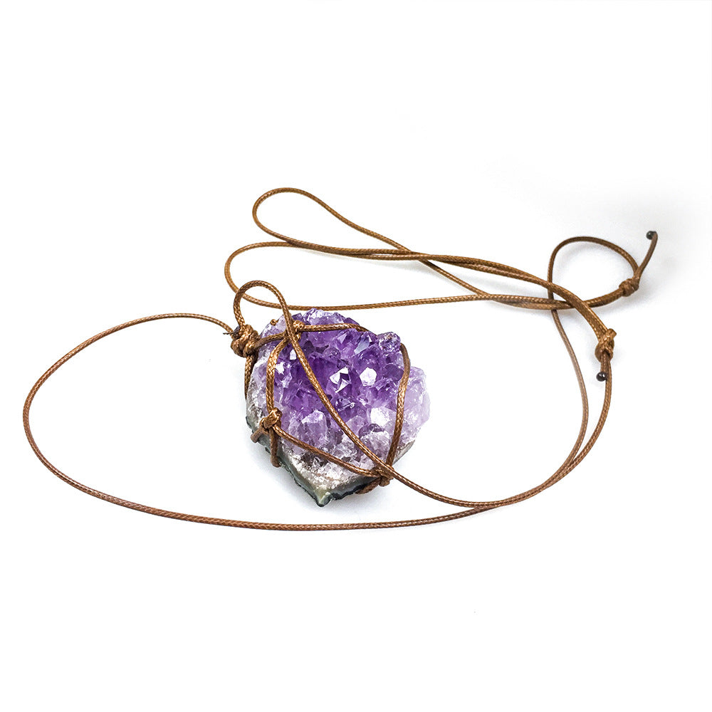 Natur Uruguay Amethyst Cluster Rohstein Anhänger Amethyst Rohstein geflochtene Halskette