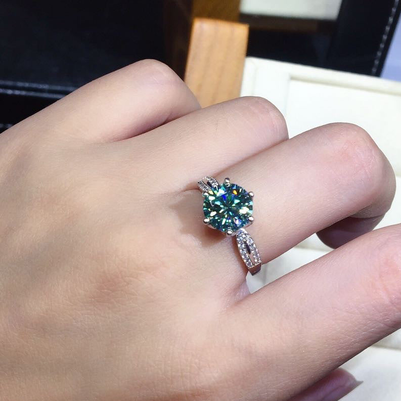 Black Angel Blau Grün Moissanit Stein Verstellbarer Ring 925 Silber Schmuck für Frauen Hochzeit Weihnachtsgeschenk