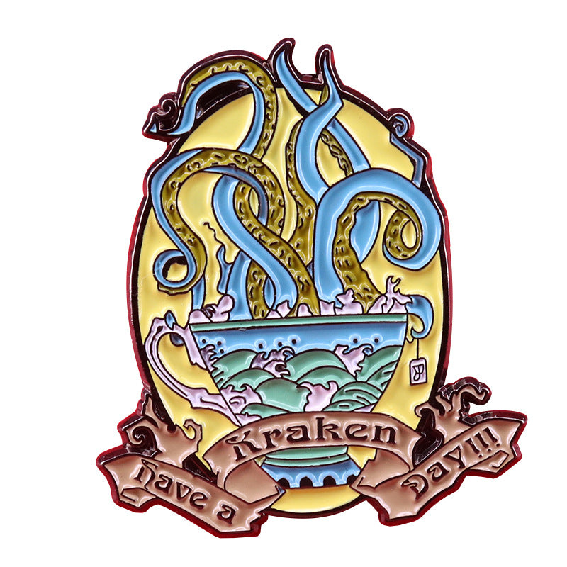 Oktopus Krake Meer Nautisch Tintenfisch Mythisch Cthulhu Pirat Emaille Anstecker Schmuck Lustig Steampunk Gothic Brosche Abzeichen