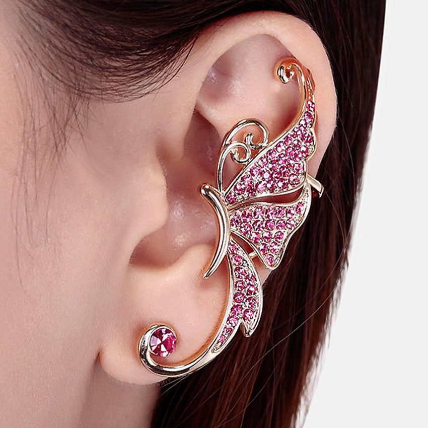 Arete con gancho de luna creciente, pájaro, perla y lagarto