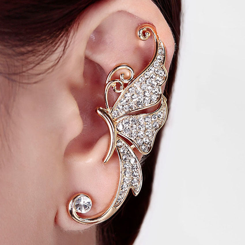 Arete con gancho de luna creciente, pájaro, perla y lagarto