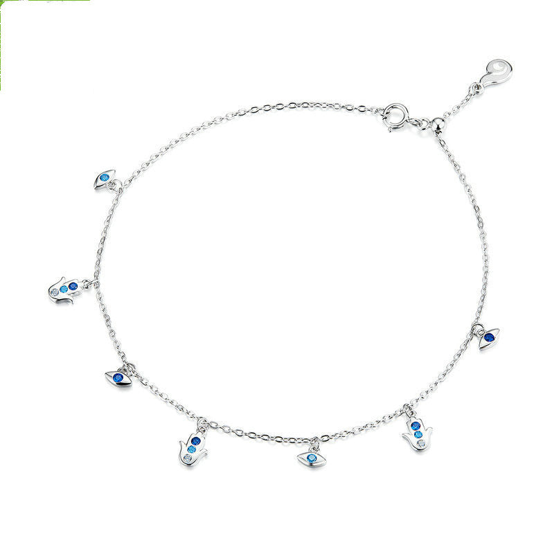Joyas tobilleras con palma de ojo azul plateado