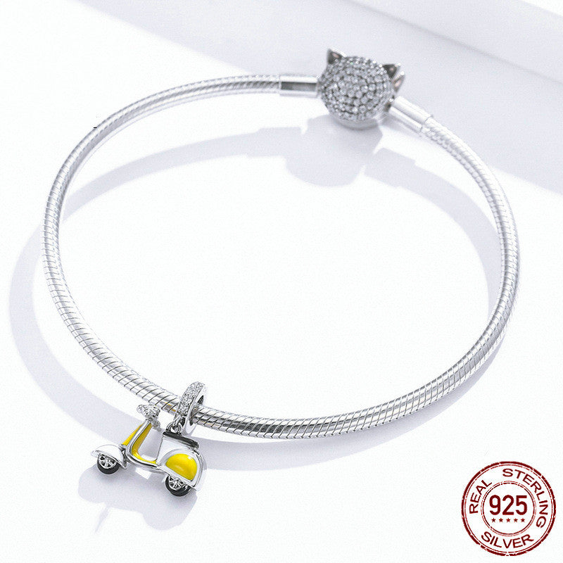 Gelber Batteriewagen Sterling Silber Anhänger S925 Tropf DIY Armband