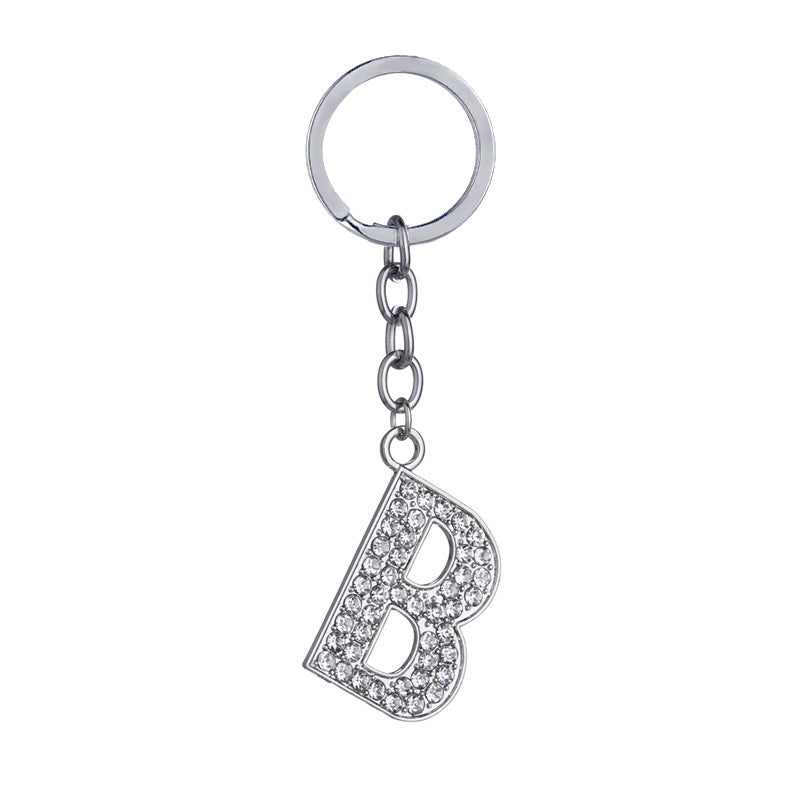 26 English Letter Keychain Creative Zinc Alloy Diamond Key Pendant