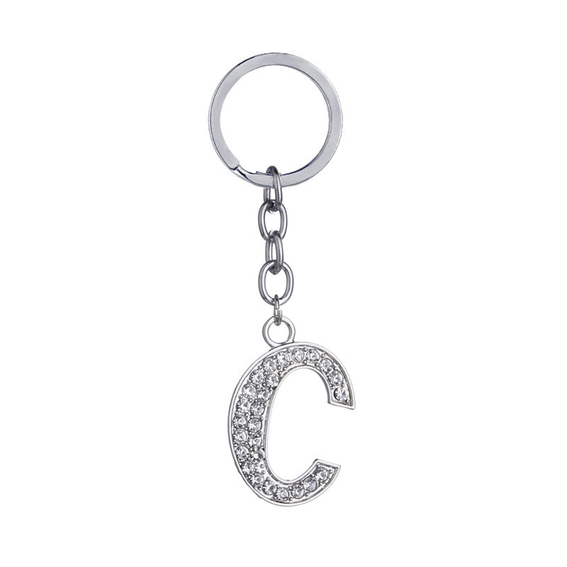 26 English Letter Keychain Creative Zinc Alloy Diamond Key Pendant